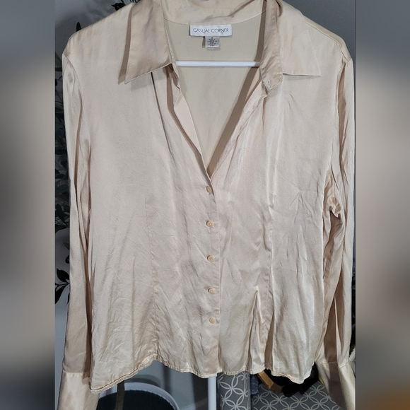 Casual Corner Silk Button Down Blouse Women Long Sleeve Career Top Size 16 Vtg - Picture 2 of 6